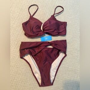Cupshe Maroon Twist Bikini Set